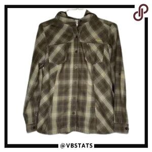 Columbia Women's Medium Brown/Cream/Gold Plaid Long Sleeve Hoodie Shirt‎